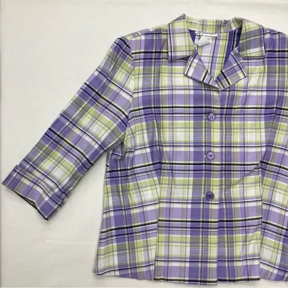 Dress Barn Blazer SZ L Purple Green 3/4 Sleeves Plaid Office Wear Vintage Light - Picture 5 of 10